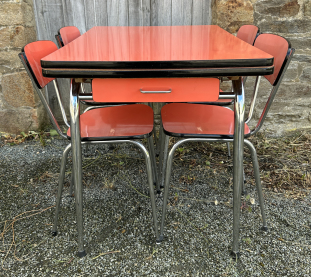 table Formica bleu 4 chaises vintage années 60