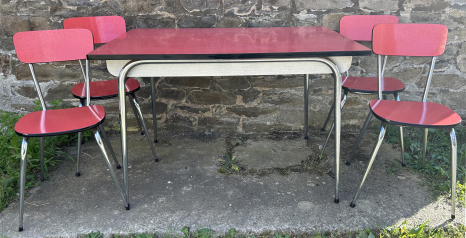 table Formica rouge 4 chaises vintage années 60
